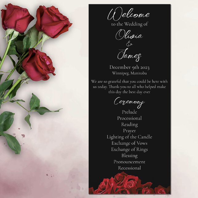 Red Roses White Black Elegance Timeless Wedding Program (Creator Uploaded)