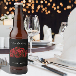 Red Roses White Black Wedding Beer Bottle Label