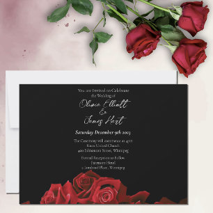 Red Roses White Black Wedding Invitation