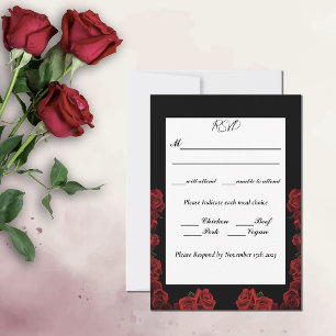 Red Roses White Black Wedding RSVP Card