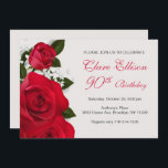 Red roses, white flowers 90th Birthday Invitation<br><div class="desc">Elegant 90th Birthday Party Invitation with red roses and small white flowers.</div>