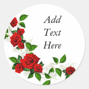 Red Roses white flowers customise Classic Round Sticker