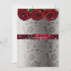 Red Roses White Hearts Quinceanera  Invitation