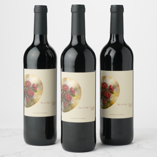 Red Roses Wine Label (Bottles)