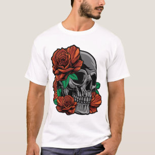 Red Roses With A Skull Garden Gardener Flowers Ros T-Shirt