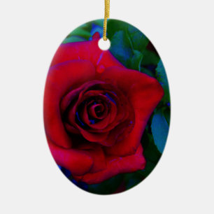 Red Roses with blue tones Ceramic Tree Decoration