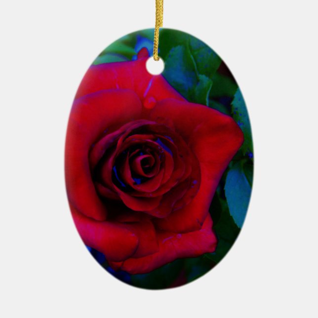 Red Roses with blue tones Ceramic Tree Decoration (Front)