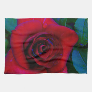 Red Roses with blue tones Tea Towel