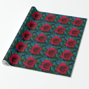 Red Roses with blue tones Wrapping Paper