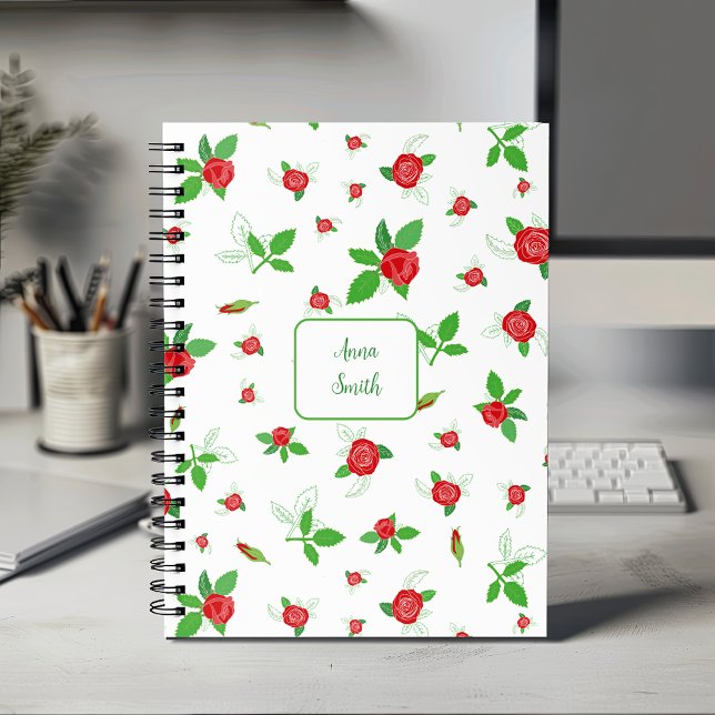 Red Roses with Green Leaves on Floral Pattern  Planner (Creator Uploaded)