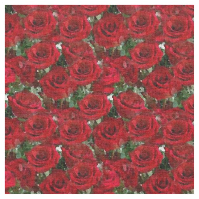 Red Roses with Greenery Pretty Floral Fabric (Close Up)