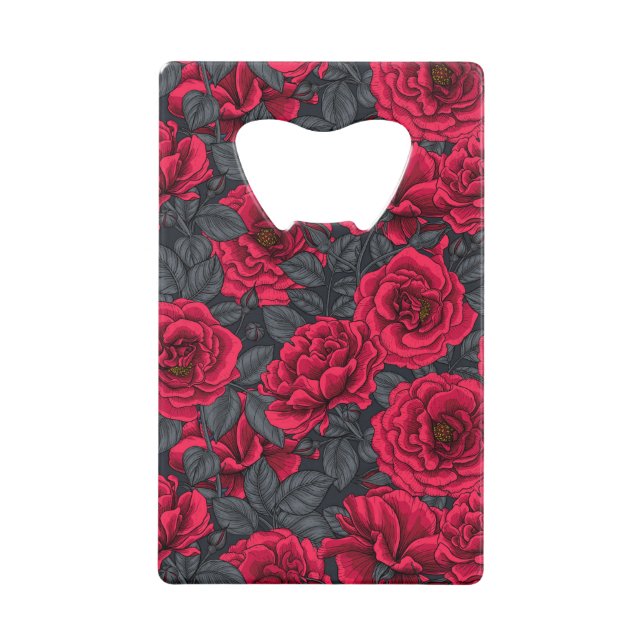 Red roses with grey leaves on black (Front)