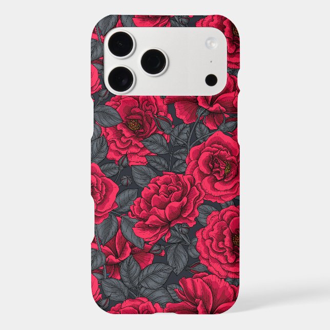 Red roses with grey leaves on black (Back)