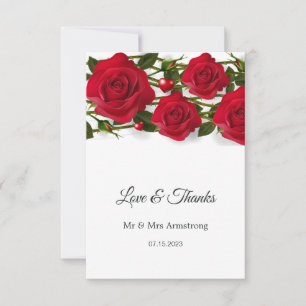 Red roses with heart Wedding Thank You Card