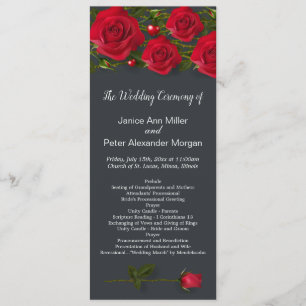 Red roses with hearts on grey Wedding Program