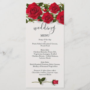 Red roses with hearts Wedding Menu  Rack Card