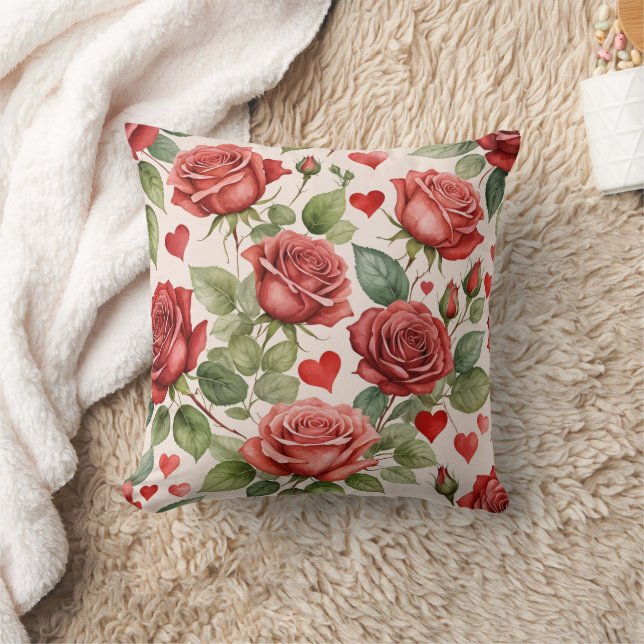 Red Roses with Valentine Hearts Pattern Romantic Cushion (Blanket)