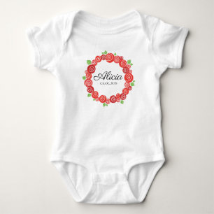 Red roses wreath romantic newborn girl gift baby bodysuit