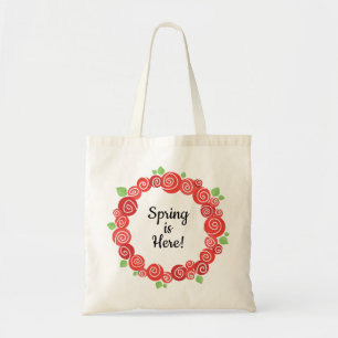 Red roses wreath spring nature floral blossom tote bag