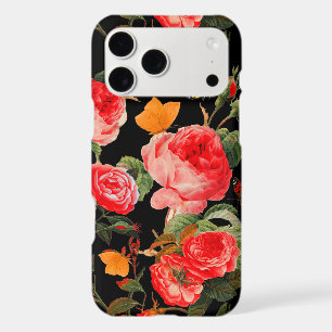 RED ROSES,YELLOW BUTTERFLIES Black Floral