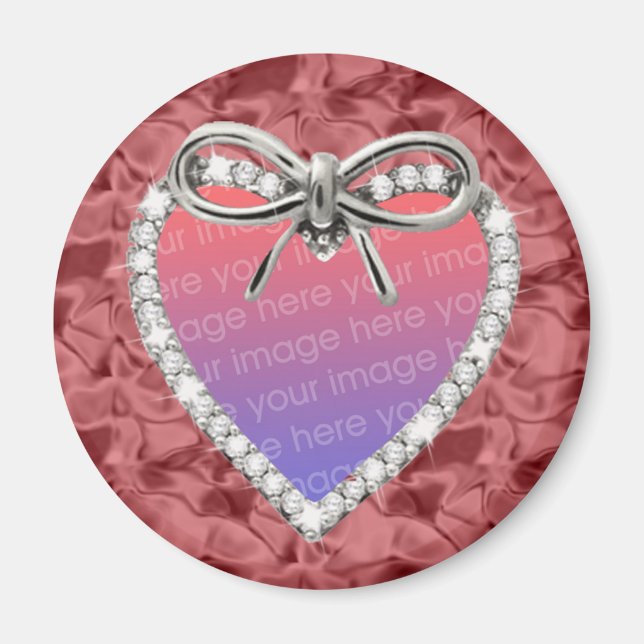 Red Round Diamond Heart Frame Magnet (Front)