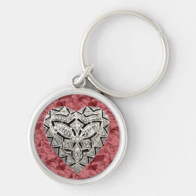 Red Round Elegant Designer Heart Keychain (Front)