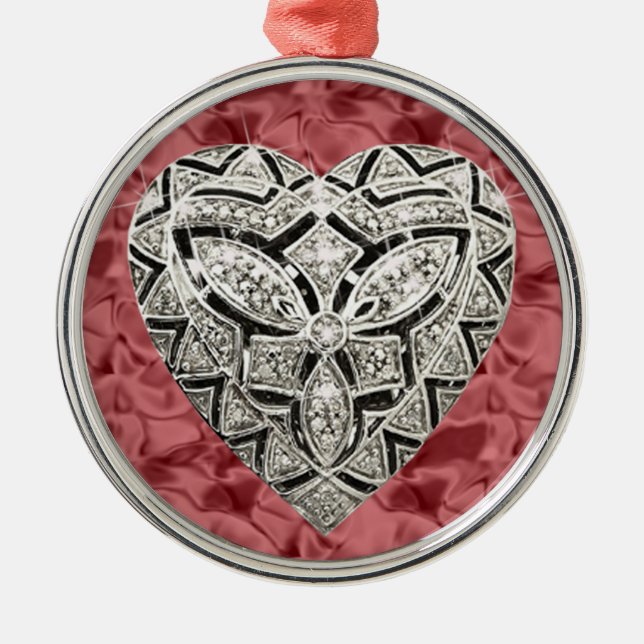 Red Round Elegant Designer Heart Ornament (Front)