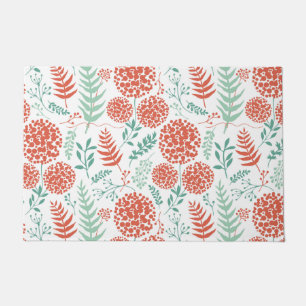 Red round flowers green leaves pattern doormat