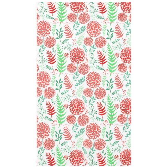 Red round flowers green leaves pattern tablecloth (Front)