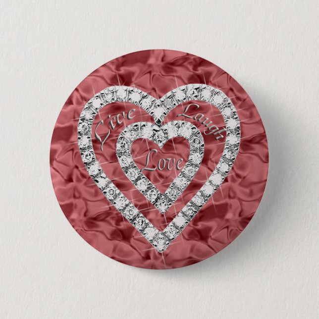Red Round Live Laugh Love Diamond Heart Button (Front)