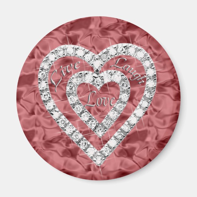 Red Round Live Laugh Love Diamond Heart Magnet (Front)