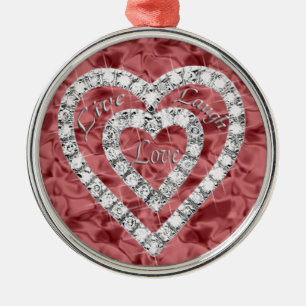 Red Round Live Laugh Love Diamond Heart Ornament
