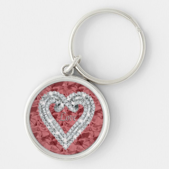 Red Round Love Diamond Heart Keychain (Front)