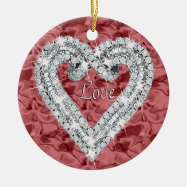Red Round Love Diamond Heart Ornament (Front)