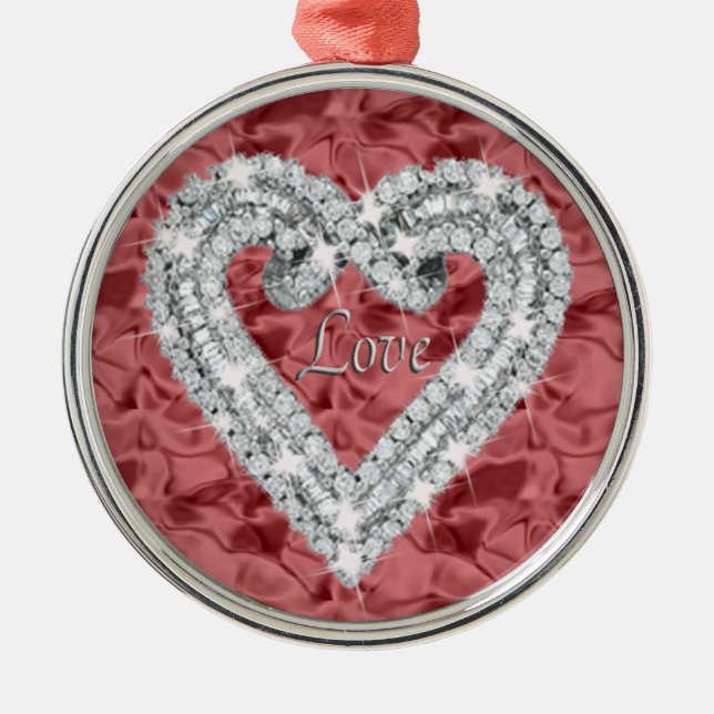 Red Round Love Diamond Heart Ornament (Front)