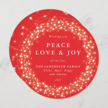 Red Round Sparkling Lights Peace Love + Joy