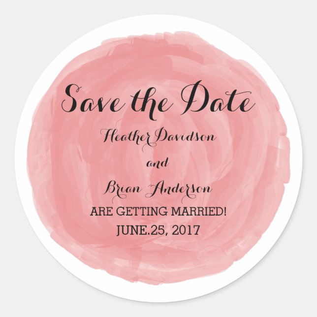 Red Round Watercolor Save the Date Stickers (Front)