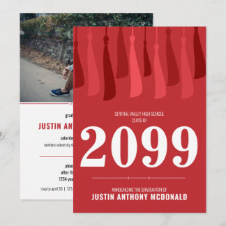 Red Row of Tassels Photo Graduation Invitation