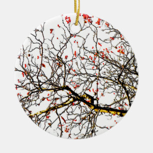 Red rowan fruits or ash berries ceramic ornament