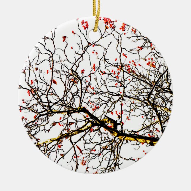 Red rowan fruits or ash berries ceramic ornament (Front)