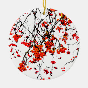 Red rowan fruits or ash berries ceramic tree decoration