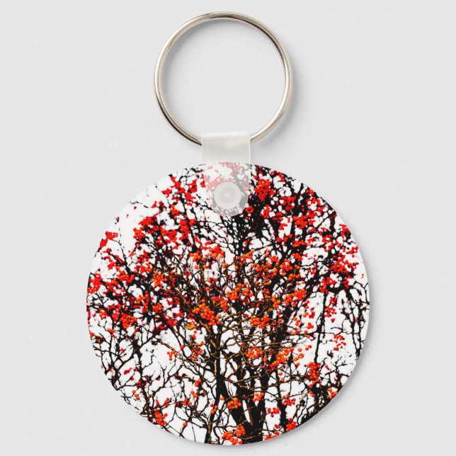 Red rowan fruits or ash berries key ring (Front)