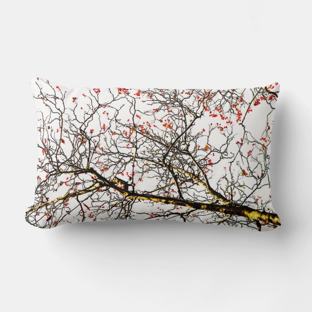 Red rowan fruits or ash berries lumbar cushion (Front)