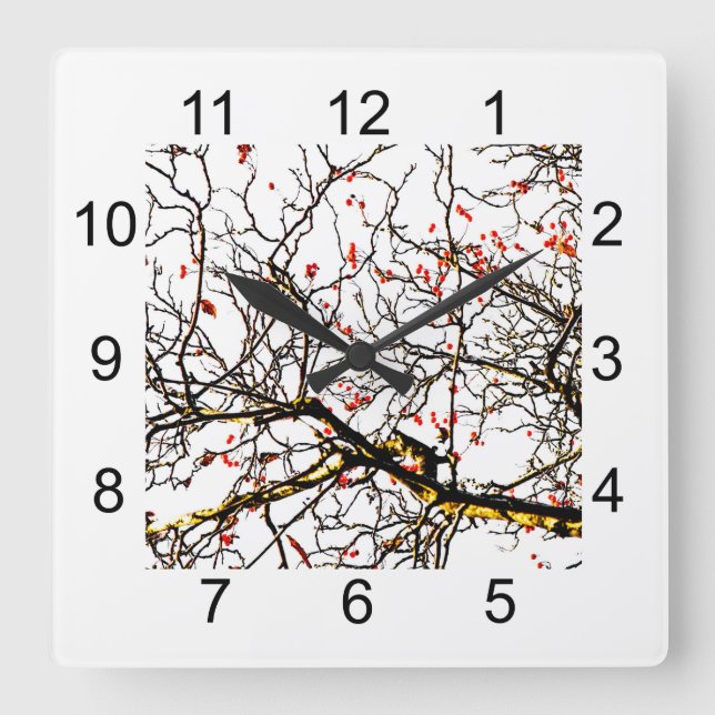 Red rowan fruits or ash berries square wall clock (Front)