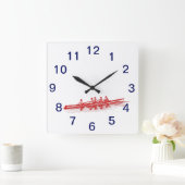 Red Rowing Rowers Crew Team Water Sports Square Wall Clock (Home)