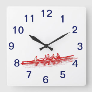 Red Rowing Rowers Crew Team Water Sports Square Wall Clock