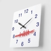 Red Rowing Rowers Crew Team Water Sports Square Wall Clock (Angle)