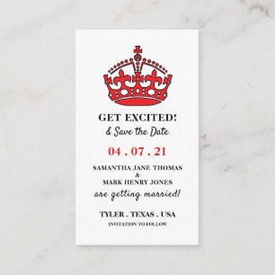 Red Royal Crown, Get Excited and Save the Date Enclosure Card