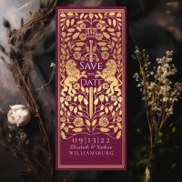 Red Royal Lion Mediaeval Gold Wedding Save the Dat