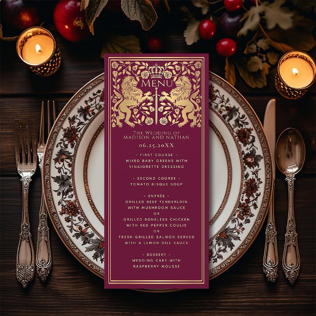 Red Royal Lion Mediaeval Sword Wedding Flat Menu (Creator Uploaded)